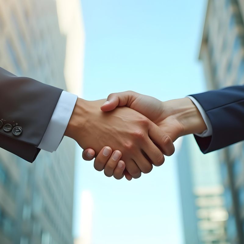 Business professionals shaking hands, representing trusted insurance advice and personalised support from Alpha Brokers.